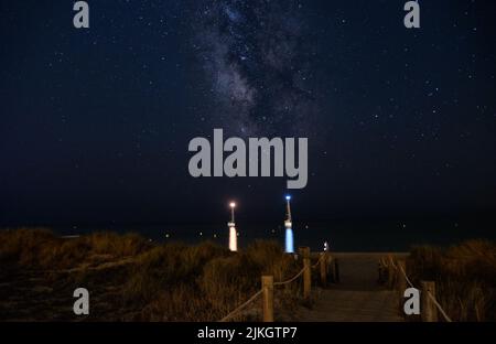 Night Sky View of Beach in Menorca, Spain Stock Photo