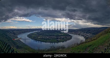 The aerial view of the Middle Rhine valley in Boppard, Germany. Stock Photo