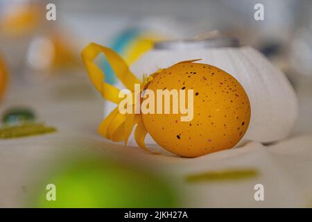 A beautiful shot of a decorative Easter egg on a table Stock Photo