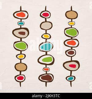 Abstract art with 3 rows of colorful elements against beige background Stock Photo