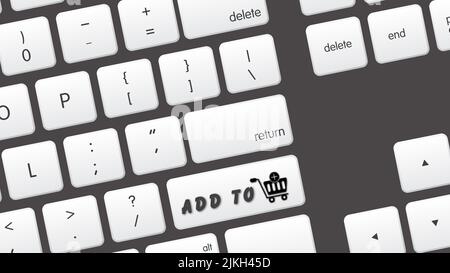Add to cart on White computer Keyboard Key with cart icon,Add to cart on White computer Key. Stock Photo