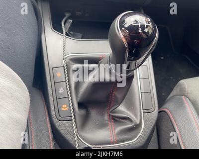 Manual gearbox handle in the car Stock Photo