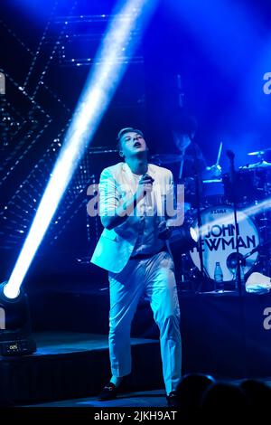 Johannesburg, South Africa - April 24, 2014: British singer songwriter John Newman performing live on stage Stock Photo