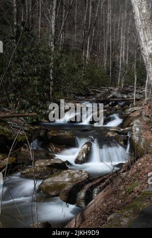 A vertical shot of Smith Creek seen from the Anna Ruby Falls Trail, Georgia Stock Photo