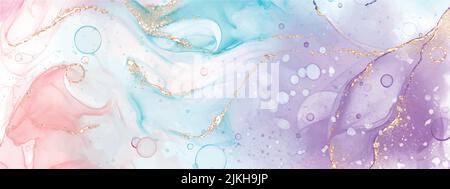 Abstract fluid art with alcohol ink technique painting, and decorated with gold foil glitter to look luxurious. Suitable for backgrounds, banners, car Stock Vector