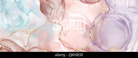 Abstract fluid art with alcohol ink technique painting, and decorated with gold foil glitter to look luxurious. Suitable for backgrounds, banners, car Stock Vector
