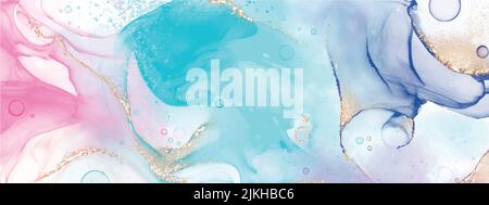 Abstract fluid art with alcohol ink technique painting, and decorated with gold foil glitter to look luxurious. Suitable for backgrounds, banners, car Stock Vector