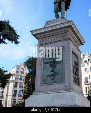 The beautiful architecture in downtown Spain, Madrid with the lion in front of the Congreso De Los Diputados (Congress of Deputies) Stock Photo