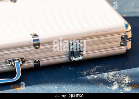 Detail of closed aluminum case Stock Photo