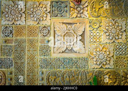 A top view of carved stone tiles ground texture background Stock Photo