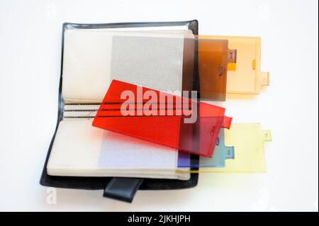 A notebook with colorful files isolated on a white background Stock Photo