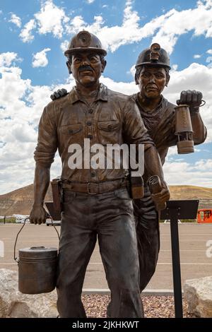 Green River, Wyoming - A sculpture, Shift Change by Bryan Cordova, celebrates the miners who have dug the mineral trona from the mines of southwest Wy