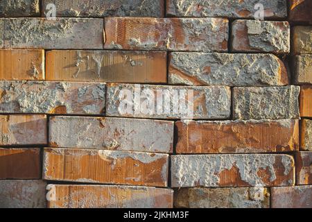 brick pile with cement on it Stock Photo