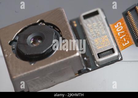 A closeup shot of a cell phone camera module Stock Photo
