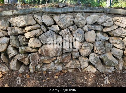 Typical Majorcan stone wall at Platja de Formentor, Majorca, Balearic Islands, Spain Stock Photo