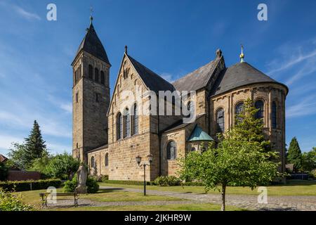 Germany, Coesfeld, Coesfeld-Lette, Berkel, Baumberge, Muensterland, Westphalia, North Rhine-Westphalia, Catholic Parish Church of St. John the Baptist in Lette, neo-Romanesque Stock Photo