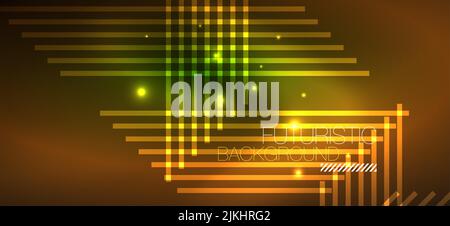 Background wallpaper neon glowing lines and geometric shapes. Dark wallpaper for concept of AI technology, blockchain, communication, 5G, science, bus Stock Vector