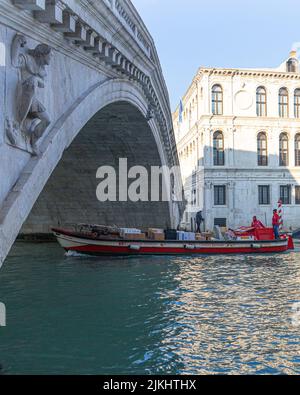 A scenes of the gondola on Grand canal near Rialto bridge in Venice, Italy Stock Photo