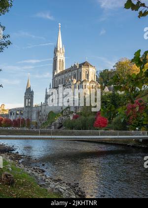 Panoramic View of Basilica Notre Dame in Lourdes France. Stock Photo