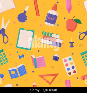 School and education related objects seamless pattern. Vector illustration Stock Vector