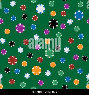Vector bright casino chips on green table, seamless pattern Stock Vector