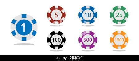 Casino coins chip set isolated on white background. Vector illustration. Stock Vector