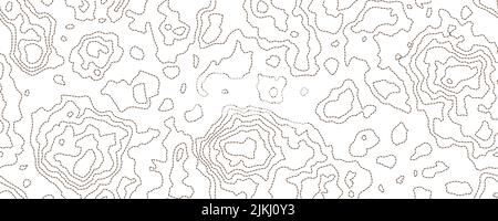 Topography white map seamless pattern with dotted and solid lines. Abstract topographic curves. Repeat geometric background. Outline topology land or Stock Vector
