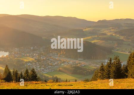 View from Hochfirst to Titisee in autumn, Black Forest, Baden-Württemberg, Germany Stock Photo