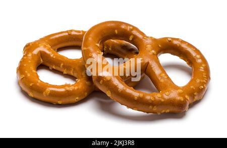 Two Large Pretzels Cut Out on White. Stock Photo