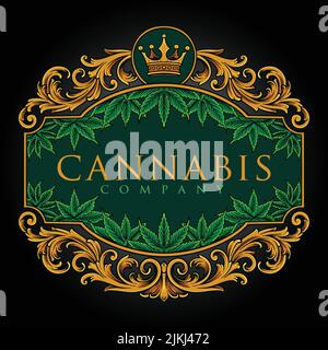 Elegant frame vintage cannabis flourish vector illustrations for your ...