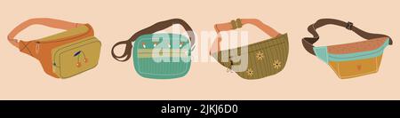 Belt bag set. Banana for personal items. Stock Vector