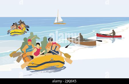Water sports at leisure, illustration Stock Vector