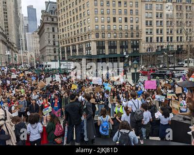 Student groups gathered at Foley Square , New York City to demand Climate justice in New York City on March 25, 2022. Stock Photo