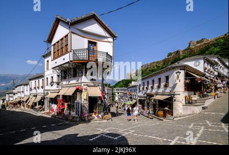 City of Gjirokastra, Gjirokastra, Albania - Tourists visit the historic old  town of the mountain city of Gjirokastra, UNESCO World Heritage Site Stock  Photo - Alamy