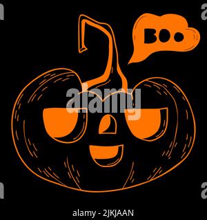 Holiday Halloween Cute pumpkin Jack lantern. Vector illustration. Hand drawn doodle line drawing for holiday decor, design and decoration, print Stock Vector