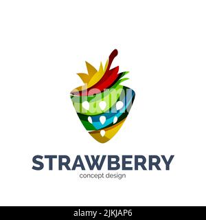 Vector creative abstract strawberry fruit logo created with waves Stock Vector