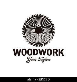 Carpentry vector logo, vintage style, wood craftsman logo icon and illustration Stock Vector