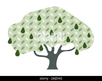 Abstract avocado tree with fruits. Harvesting exotic fruits. Flat vector isolated on white background Stock Vector