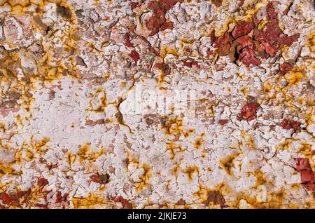 The background of aged paint on metal. Peeling paint texture Stock Photo