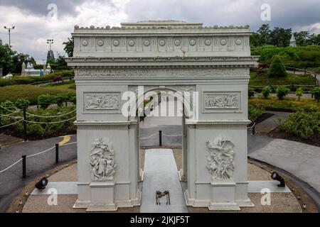 A model of the Arc de Triomphe in a park of miniature landmarks in Brussels, Belgium, Europe Stock Photo