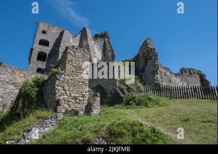 The ancient Likava castle with half-destroyed walls, Slovakia Stock Photo