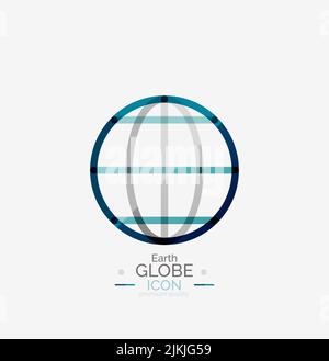 World globe logo stamp, minimal line design concept Stock Vector