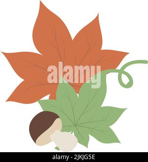 Autumn composition with leaves and mushroom semi flat color vector object Stock Vector