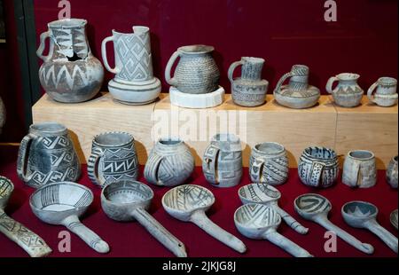 Large variety of pottery artifacts from the time of the Anasazi people are on display at the Anasazi Heritage Museum, Dolores Colorado Stock Photo