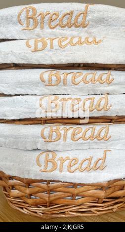A closeup shot of wicker bread baskets on table Stock Photo