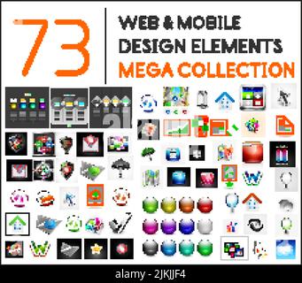 Mega collection of web mobile design elements - icons, buttons, illustrations Stock Vector