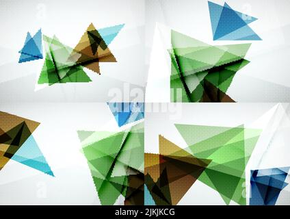 Set of angle and straight lines design abstract backgrounds. Geometric shapes, triangles with light effects Stock Vector