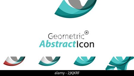 Set of abstract geometric company logo N letters. Vector illustration of universal shape concept made of various wave overlapping elements Stock Vector