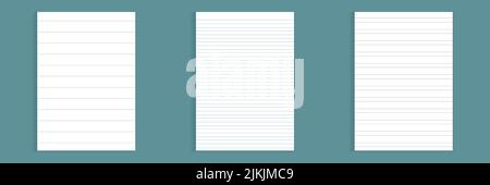 Grid paper set. Realistic blank lined paper sheet in A4 format. Striped background with color graph. Geometric pattern for school, wallpaper, textures Stock Vector