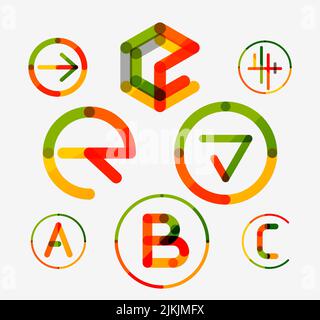 Logo set thin line clean style - business icons, branding emblems Stock Vector